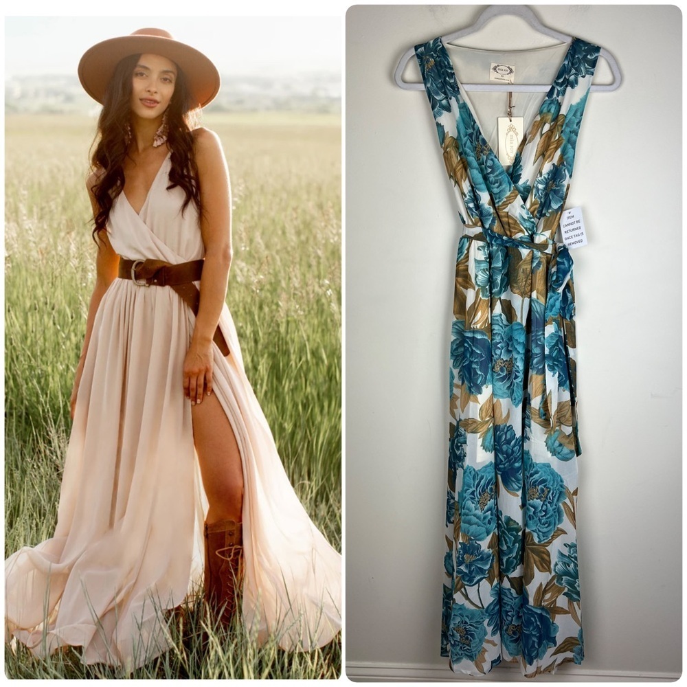 Joyfolie Romantic Country Mariam Maxi Dress Teal Floral | XXS - Picture 2 of 16